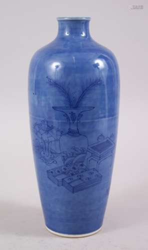 A CHINESE DARK BLUE GROUND UNDERGLAZE PAINTED PORCELAIN VASE, the underglaze decoration depicting