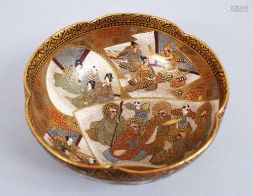 A GOOD JAPANESE MEIJI PERIOD SATSUMA BOWL, the bowl decorated with a variety of shaped and gilded