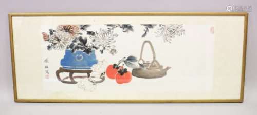 A GOOD 20TH CENTURY CHINESE PAINTING ON PAPER HANGING SCROLL BY PANG ZHAO 1915 - 1967, the