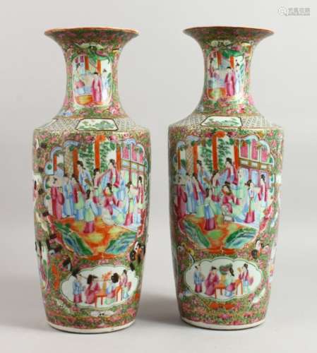 A LARGE PAIR OF CHINESE 19TH CENTURY CANTON PORCELAIN VASES with an all-over pattern of figures,