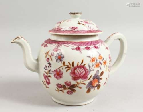 AN 18TH CENTURY QIANLONG CHINESE FAMILLE ROSE PORCELAIN TEAPOT decorated with flowers, 15cm high.