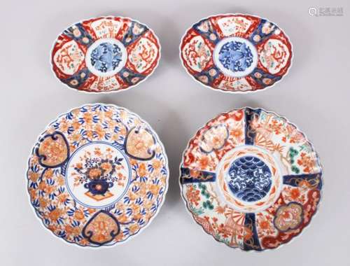 TWO JAPANESE MEIJI PERIOD IMARI PORCELAIN PLATES, together with two Japanese imari oval porcelain