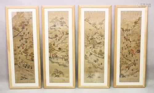 FOUR GOOD 19TH CENTURY CHINESE FRAMED EMBROIDERED SILK PANELS, each panel finely embroidered to