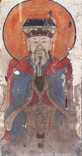 AN EARLY POSSIBLY MING PERIOD PAINTED PICTURE OF THE EMPEROR, the painting on some form of