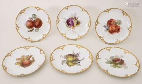 6 Teller mit Früchtemalerei / A set of 6 plates wi…