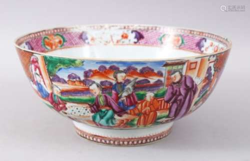 A GOOD CHINESE 19TH CENTURY MANDARIN FAMILLE ROSE PORCELAIN BOWL, decorated with scenes of figures