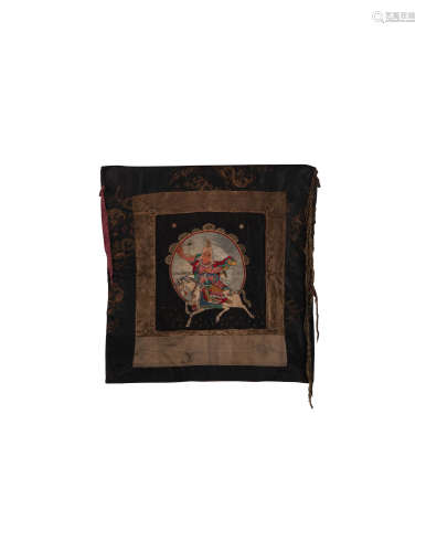 17世紀 織錦鑲珊瑚騎馬護法唐卡