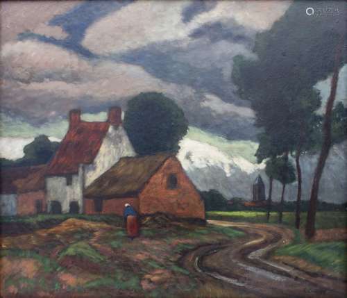 Eugen Kampf (1861 1933), 'Dorf mit Bäuerin' / 'A v…
