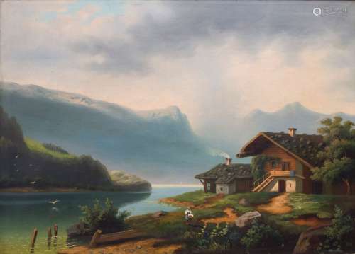 Künstler des 19. Jh., 'Bergsee mit Bauernhaus' / '…