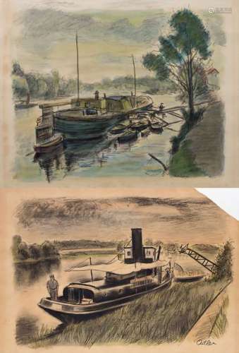 Michel Adlen (1898 1980), 'Boote am Flussufer' / '…