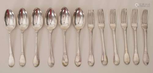 12 Besteckteile / 12 pieces of silver cutlery, Lüt…