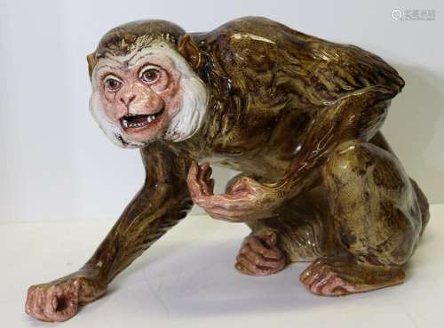 UNSIGNED. Large Glazed Terracotta Monkey.