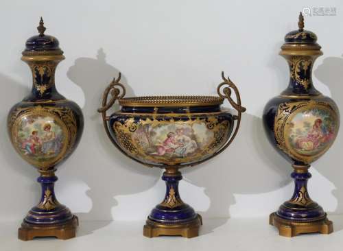 SEVRES. 3 Piece Porcelain Garniture Set