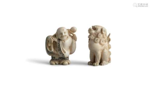 A FINELY CARVED JAPANESE OKIMONO, 19th century, modelled as a seated shishi, with curled mane and