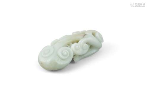 A CHINESE WHITE AND RUSSET JADE 'LINGZHI' GROUP, 19/20th century, formed as a pierced branch holding