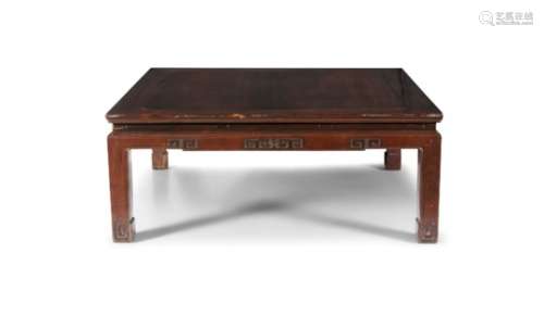 A CHINESE HARDWOOD LOW TABLE, 19th century , of squared shape with rich colour and well figured top,
