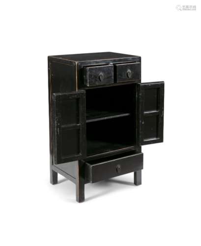 A CHINESE BLACK LACQUER COMMODE, of upright rectangular form, with two short drawers over a two-door