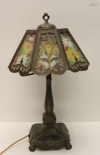 PAIRPOINT. Signed Table Lamp With Reverse Painted