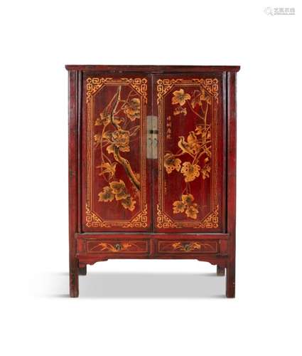 A CHINESE GILT DECORATED CABINET, Early 20th century, of rectangular form, with twin panelled