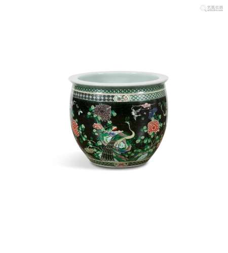 A LARGE CHINESE FAMILLE NOIRE JARDINIÈRE, Late 19th century, the rounded body carefully enamelled