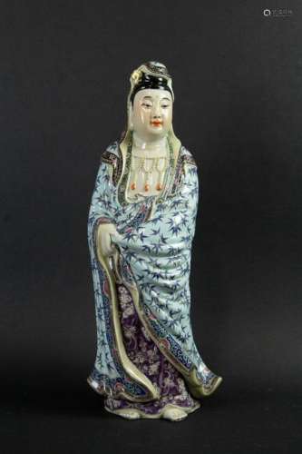 Famille Rose Enameled Porcelain Figure of Guanyin.