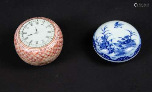 Two Porcelain Seal Paste Boxes.