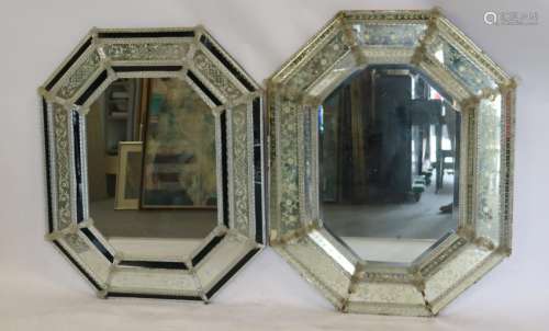 2 Antique Etched Glass Venetian Mirrors.