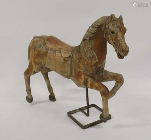 Antique Carved And Patinated Wood Carousel Horse.