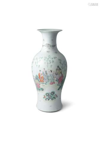 A CHINESE FAMILLE ROSE BALLISTER SHAPED VASE, 19th Century, painted and enamelled with scholars in a