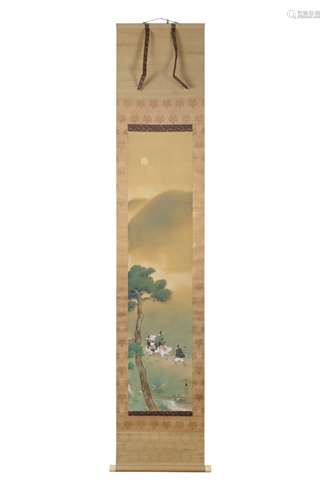 KOKOU IWASA (1884 - 1951)'Sangano'Hanging scroll painting with Fuuchin (balance weight)