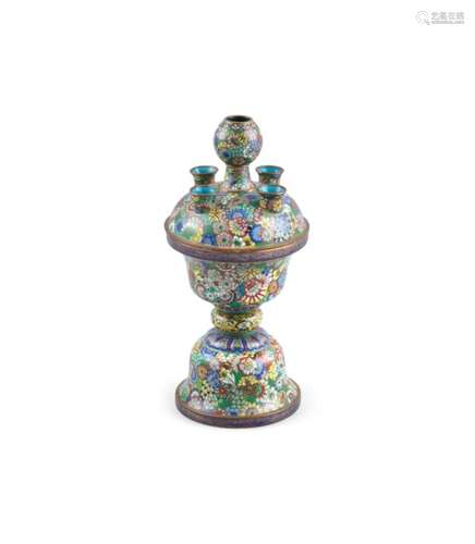 A FINE CHINESE CLOISONNÉ TULIP VASE AND COVER, c.1900, decorated in 'mille fleur' pattern, the