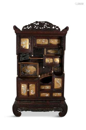 A FINE JAPANESE SHIBIYAMA AND HARDWOOD CABINET, Shodana 19th Century, of rectangular form surmounted