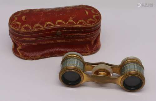 CARTIER. Pair of Guilloche Enamel Opera Glasses.