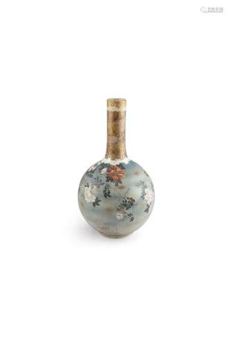 A LARGE JAPANESE BROCADE SATSUMA BOTTLE VASE, c.1870, the globular body painted and enamelled with