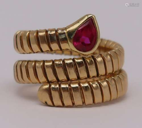 JEWELRY. Bvlgari Style 18kt Gold & Ruby Coil Ring.