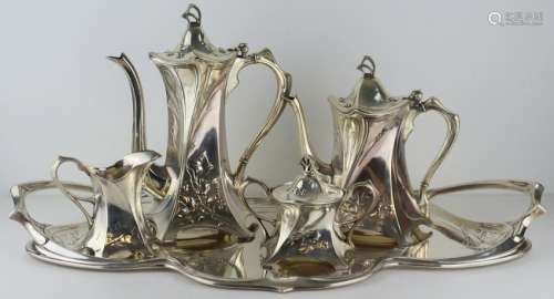 SILVERPLATE. Art Nouveau 4 Pc. Tea Service & Tray.