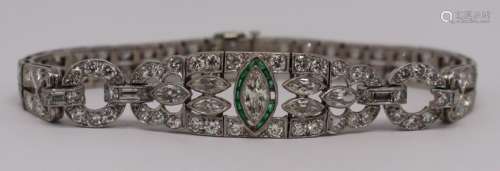 JEWELRY. Art Deco Platinum Diamond & Emerald Suite