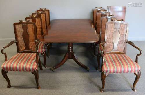 BAKER. Signed Mahogany Banded Table, 3 Leaves