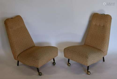 MIDCENTURY. Pair Of Upholstered Slipper Chairs.