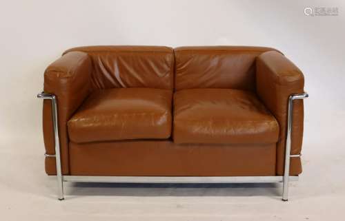 Vintage Corbusier Leather Upholstered Settee .