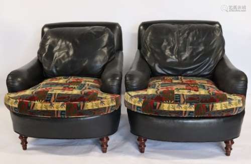 Pair Of Quality Leather Upholstered Lounge Chairs