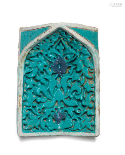 A Timurid moulded pottery squinch tile (muqarna) Persia, second half of the 14th Century