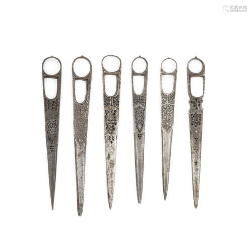 (6) Six pairs of steel qalamdan scissors Persia, 18th-19th Century