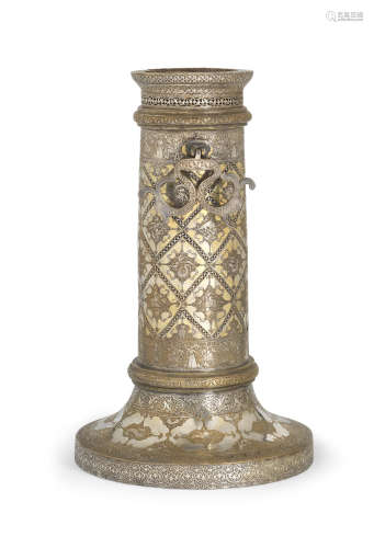 A large Qajar silver-plated brass torch stand Persia, early 20th century