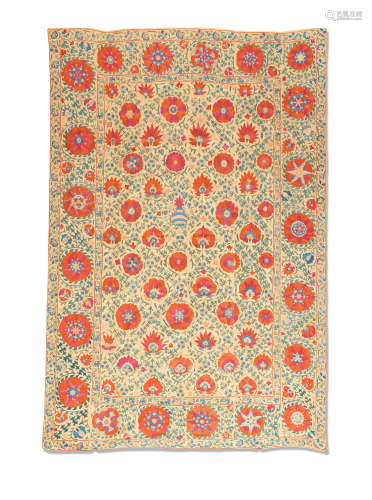 A Bokhara silk-embroidered linen panel (susani) Central Asia, 19th Century
