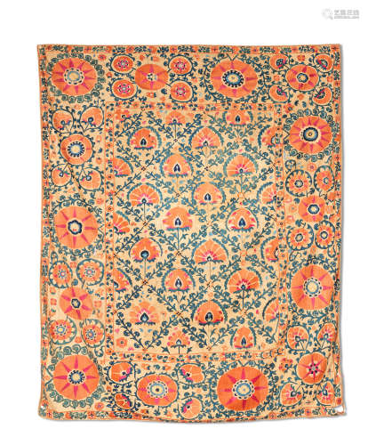 A Bokhara silk embroidered linen panel (susani) Central Asia, 19th Century