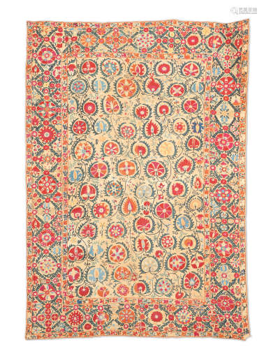 A Bokhara silk embroidered linen panel (susani) Central Asia, 19th Century