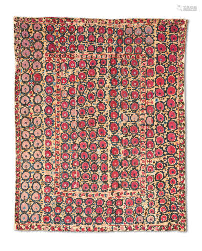 An Ura Tube silk embroidered linen panel (susani) Central Asia, 19th Century