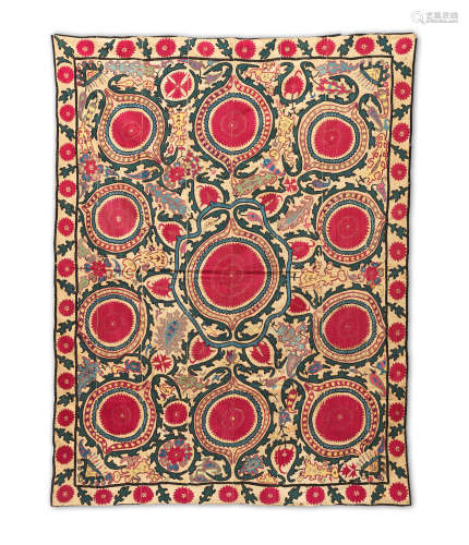 A Tashkent silk embroidered linen panel (susani) Central Asia, 19th Century