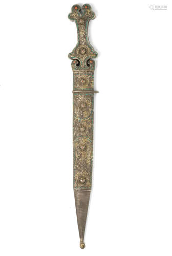 A silver and coral mounted steel dagger (kindjal) Caucasus, 19th Century